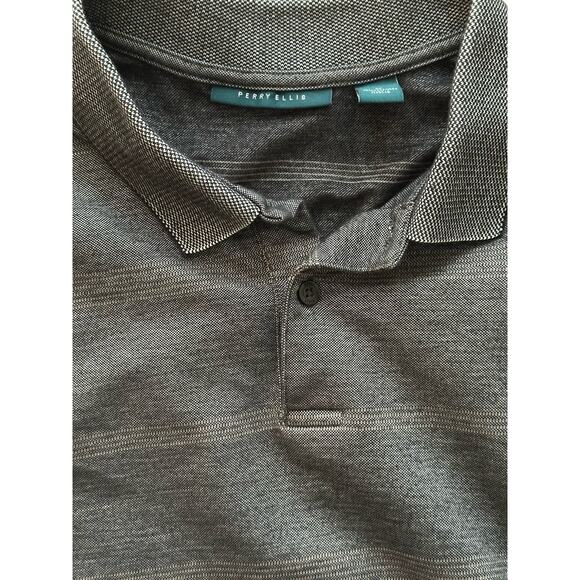 Perry Ellis Men’s Gray Striped Cotton Blend Pullover Polo Shirt - Size Medium - Picture 1 of 7